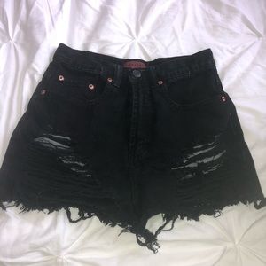 Black distressed high waisted denim jean shorts from Signature8 size small.